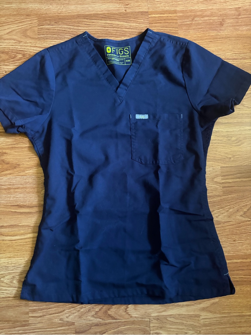 Figs Navy V-Neck Medical Top with Lime Logo